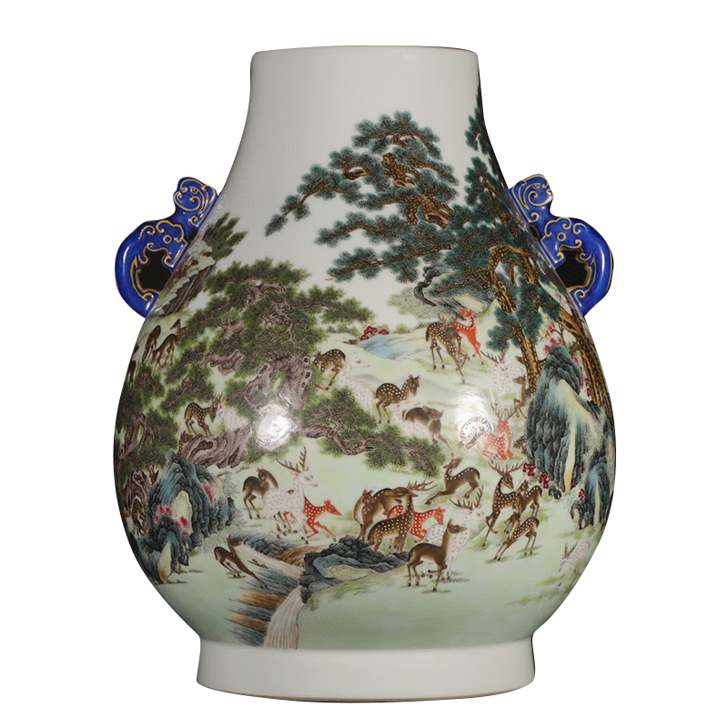 大清乾隆粉彩百马图双耳瓶仿古瓷器古董古玩老货收藏品- Taobao