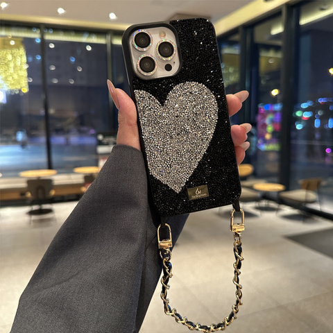 Shiny Rhinestone Diamond Bling Heart Luxury Girls 15, 14, 13, 12 iPhone Case