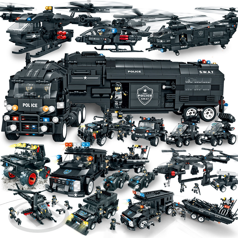 匹配乐高拼插沃马特警战队拼图警察男孩拼装积木儿童益智玩具10岁