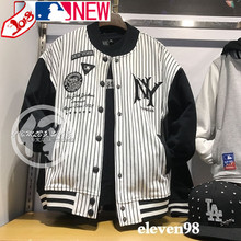 00 mlb棒球服专柜代18年春新ny多标溜肩黑白条纹男女外套37710 37810