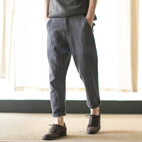 几立|布上的画 夏季新款男士提花纯棉休闲裤修身小脚九分裤