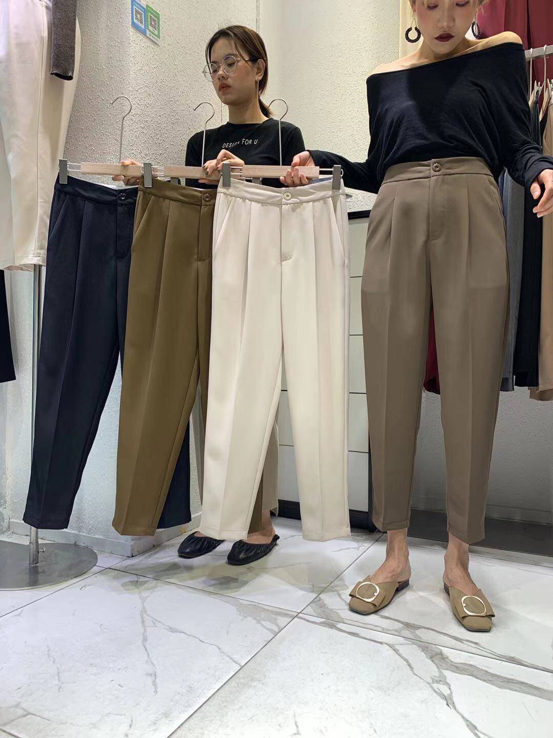 女裤子2021秋季西装裤女高腰显瘦休闲裤工装裤直筒女裤西裤九分裤