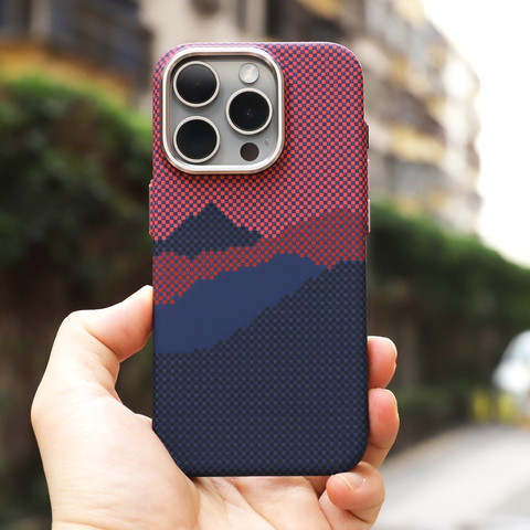 Alpine Mountain Carbon Fiber Pattern MagSafe Matte Slim Fit 15, 14, 13, 12 Phone Case