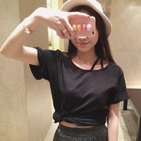 蝇蝇 2016夏季新款韩版不规则个性双肩带圆领宽松短袖T恤上衣女夏