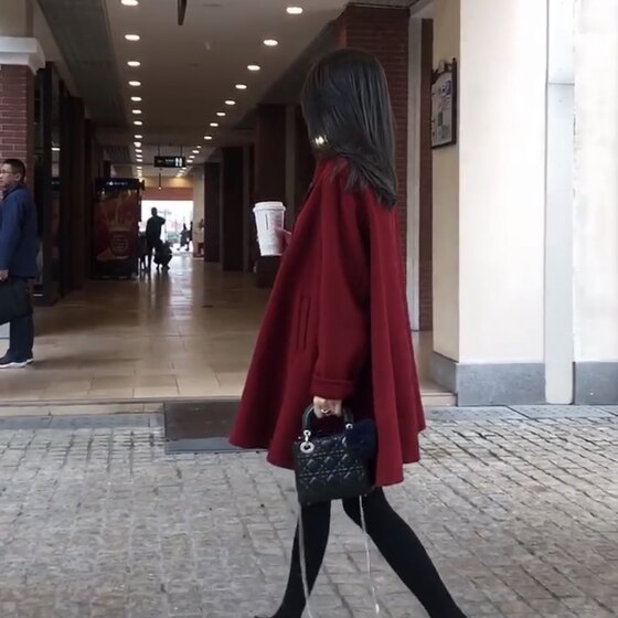 Red Tweed Coat Women's Autumn Winter 2020 New Small Loose Cape Type Woolen Coat Women's Short Thickened Red Tweed Coat Women's Autumn Winter 2020 New Small Loose Cape Type Woolen Coat Women's Short Thickened