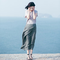 素白已然-原创设计铜氨丝半身裙松紧腰不规整中长款一步包臀裙