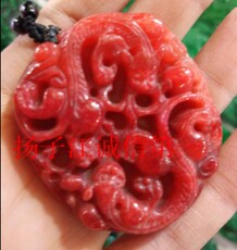 Украшения на шею 天然鸡血玉精雕龙霸天下挂件 鸡血石龙腾四海龙牌吊坠双面工艺