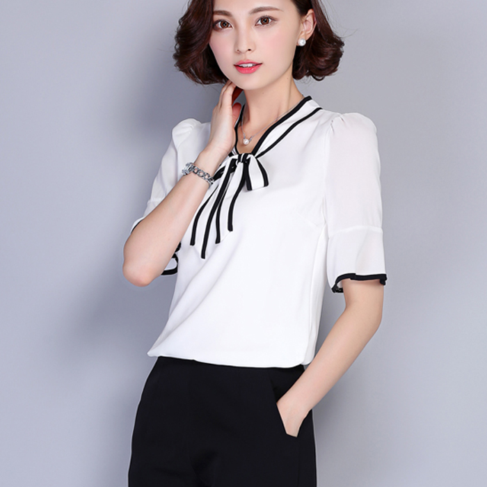 女士衬衫2016夏装新款大码半袖雪纺衫喇叭袖