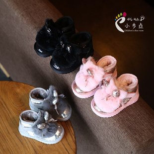 冬季女童公主鞋韩版蝴蝶结镂空五角星棉鞋小童