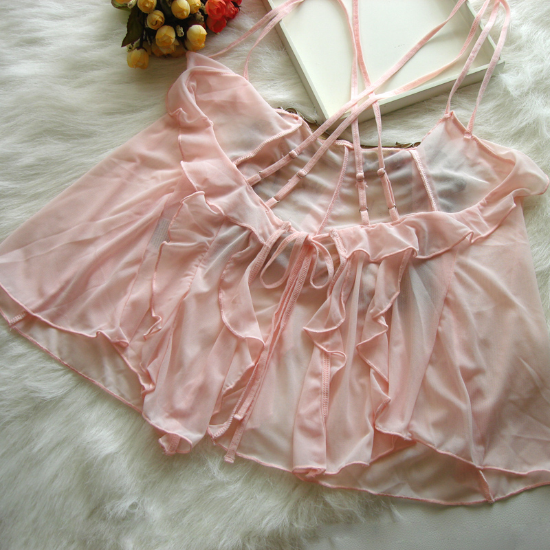 夏极度诱惑小胸少女小清新吊带睡衣后背交叉绑