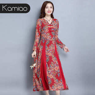 民族风女装2017春装春款盘扣亚麻棉麻连衣裙