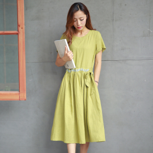 7.6【拍下58】收腰修身亚麻连衣裙