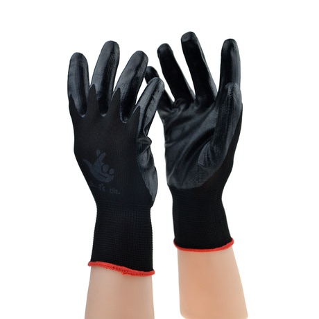 劳保手套 浸胶黑色纯胶丁腈手套 夏季透气耐磨防滑耐油薄工作手套