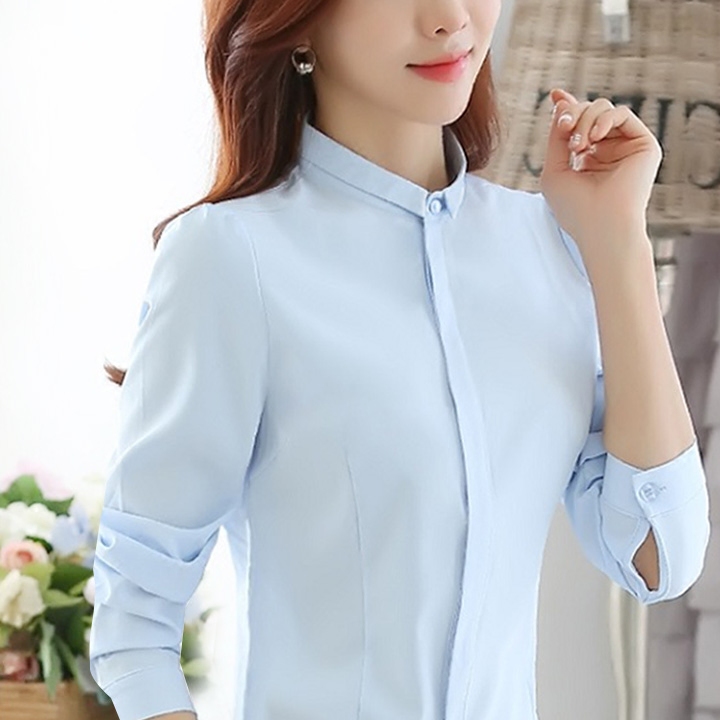 职业装韩版上衣白色衬衫女长袖韩范修身女士衬