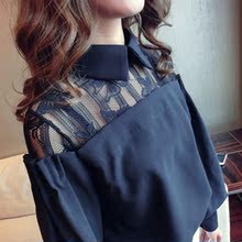 2015秋季新款女装韩版宽松气质灯笼袖镂空蕾丝时尚衬衫长袖上衣潮
