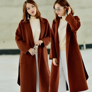 焦糖色双面羊绒大衣女长款_焦糖色双面羊绒大