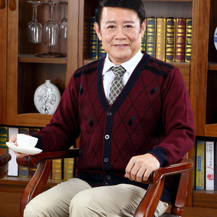 爸爸装冬季中老年人男士开衫毛衣加绒加厚中年