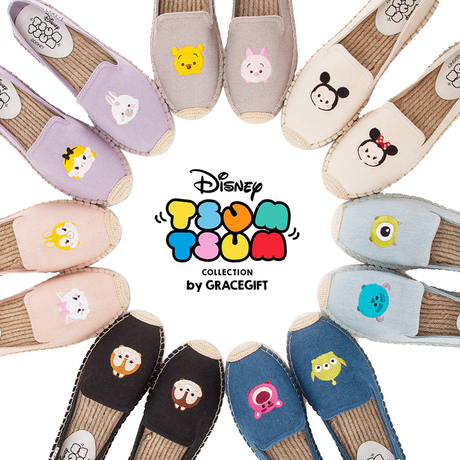 grace gift迪士尼tsum tsum卡通刺绣麻底渔夫鞋女单鞋休闲平底鞋