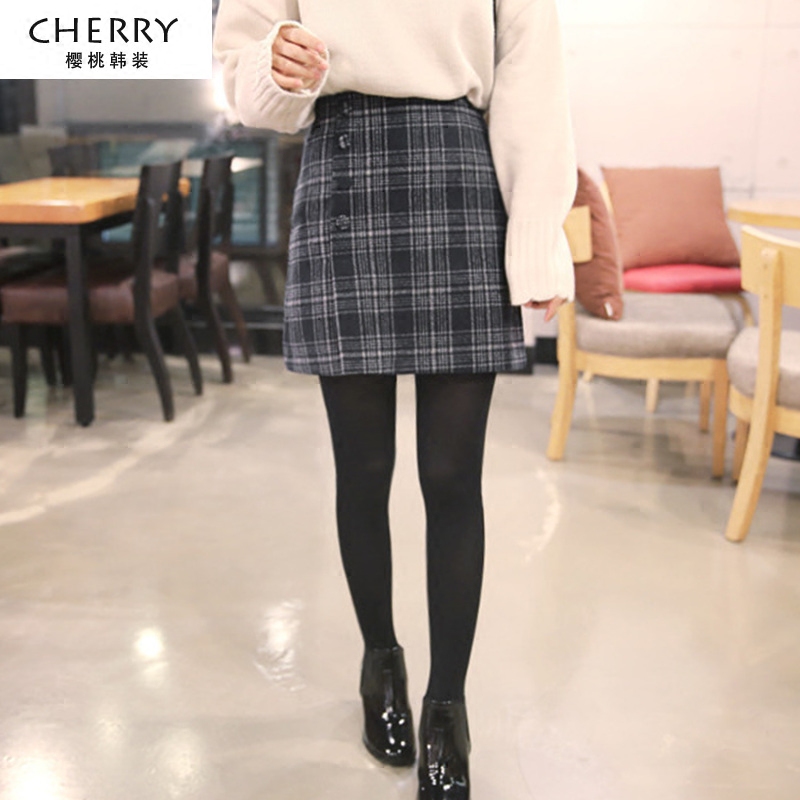 秋冬季韩版2016新款小短裙女格子半身裙外穿