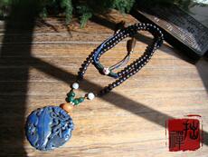 Другие 拙禅-民国解放期老青金石精美雕件设计长衫毛衣项链老风化老玛瑙