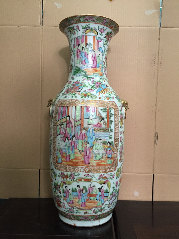 老古董古玩收藏明清瓷器粉彩瓷清代广彩人物300件花瓶一对