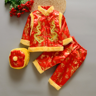 宝宝唐装男冬季加厚绒儿童男童冬装婴儿棉服外