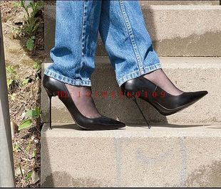 12CM厘米超高跟性感高跟鞋黑色漆皮绑带高跟