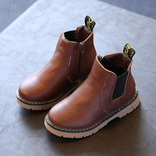 儿童皮鞋男童冬季加绒女童短靴小童鞋子宝宝棉