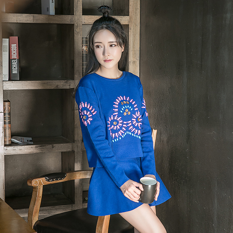 秋冬季新款2016韩版学生时尚钉珠针织套装裙