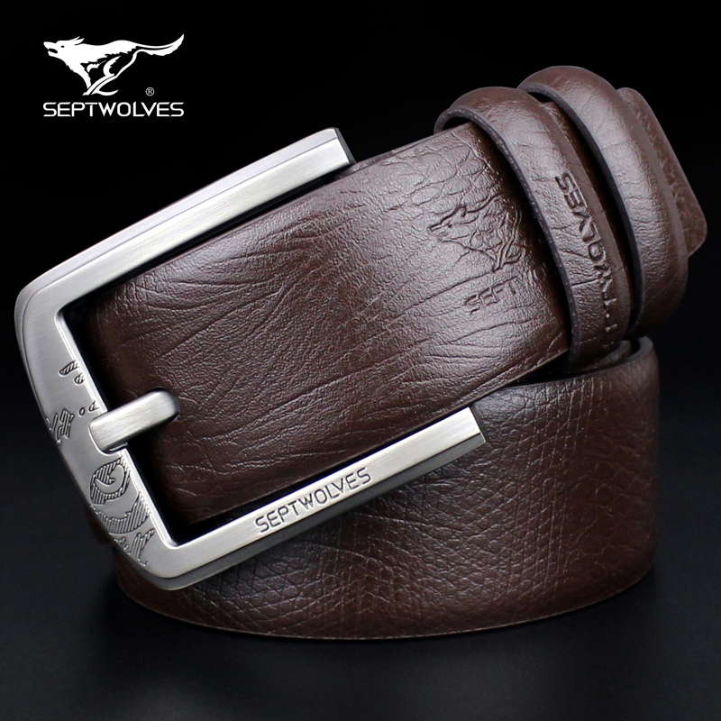 正品七匹狼皮带男真皮针扣纯牛皮青年牛仔裤带