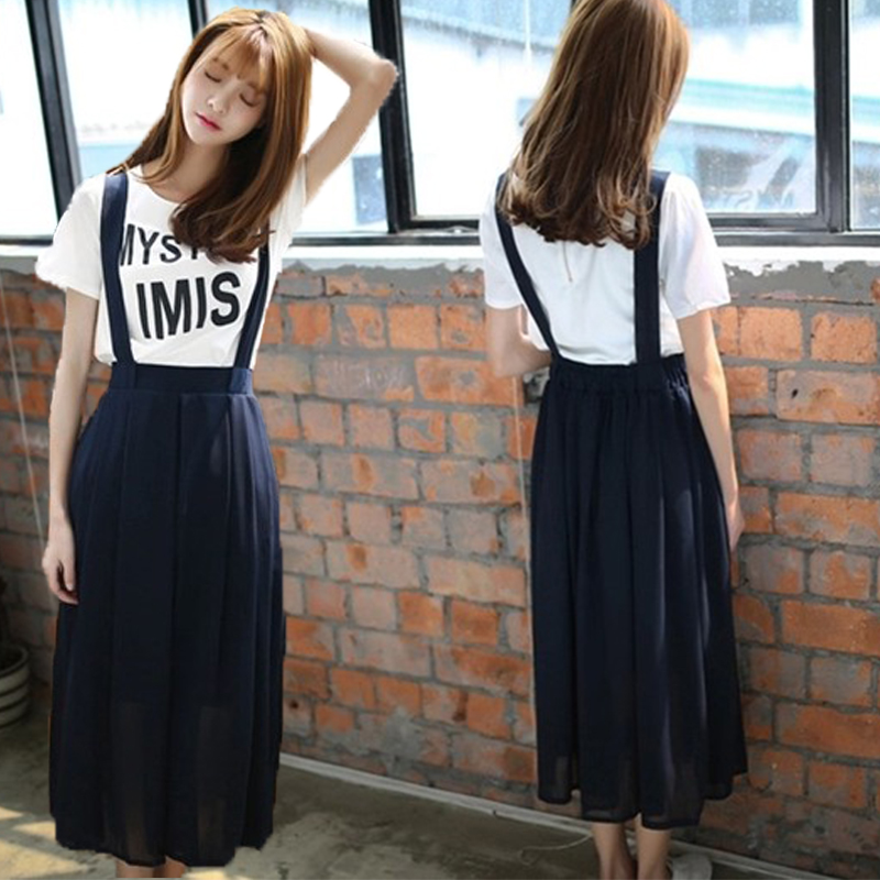 2016夏季新雪纺背带半身裙韩版学生中长款收