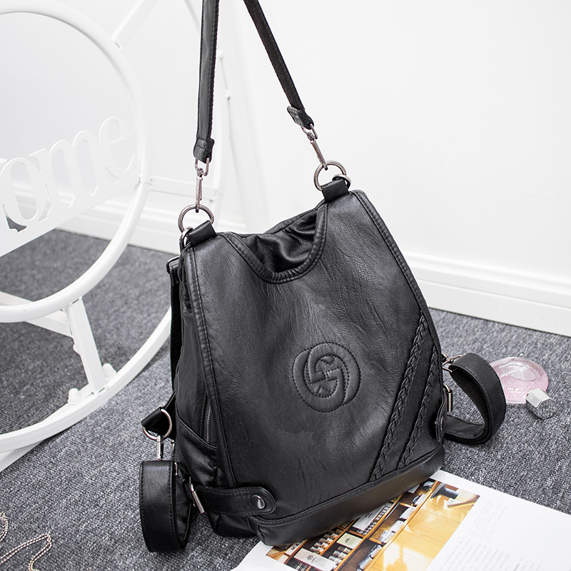 2016软皮双肩包女羊皮纹欧美潮流女士包包单