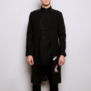 秋冬季毛呢大衣男风衣中长款个性青年学生民族