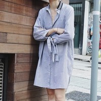 LWITHC 2016PreFall 独家定制 拼接POLO领条纹衬衫裙