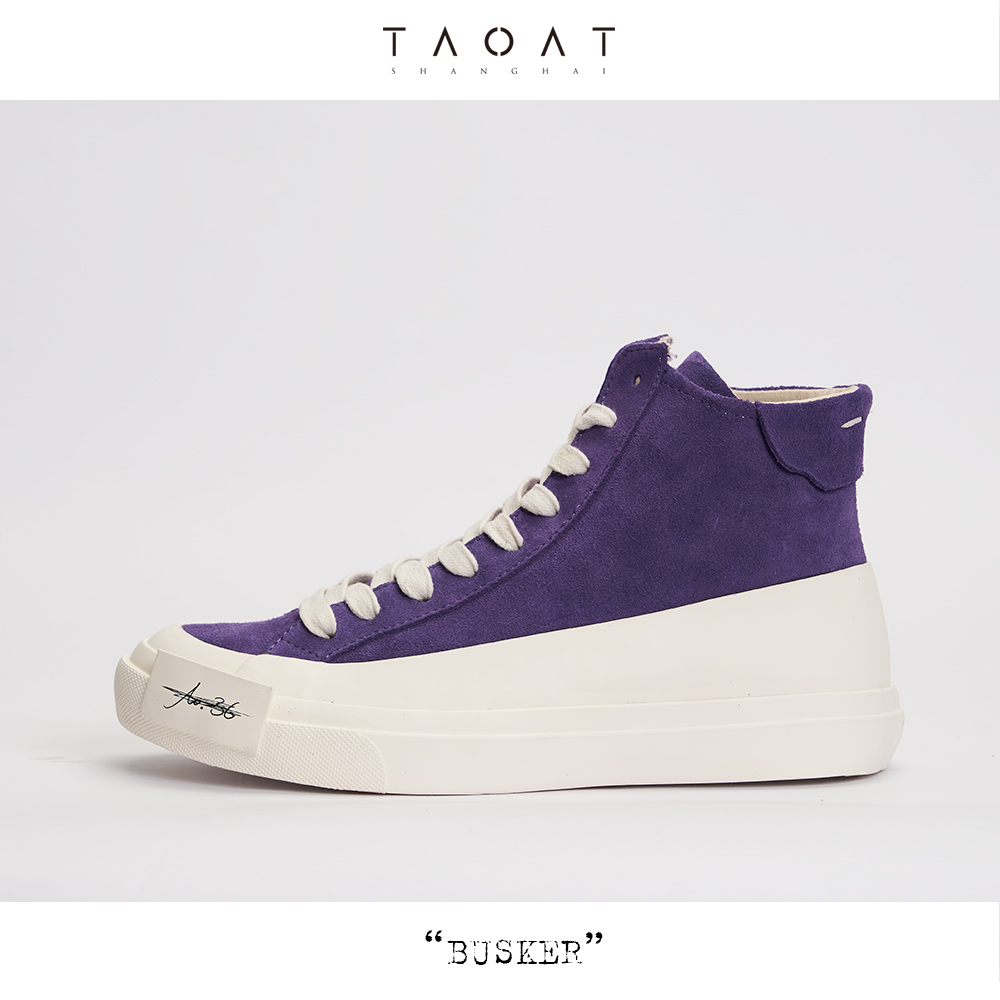 紫色高帮鞋 TAOAT 流浪鞋 高帮橡胶包裹真皮硫化鞋 “busker V2” 紫色麂皮_推荐淘宝好看的紫色高帮鞋