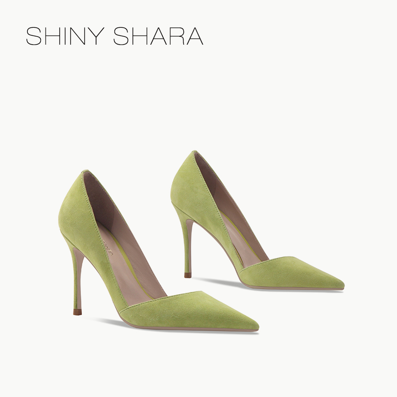 绿色尖头鞋 Shiny Shara诗莎春秋季新款尖头浅口性感细跟绿色高跟鞋女_推荐淘宝好看的绿色尖头鞋