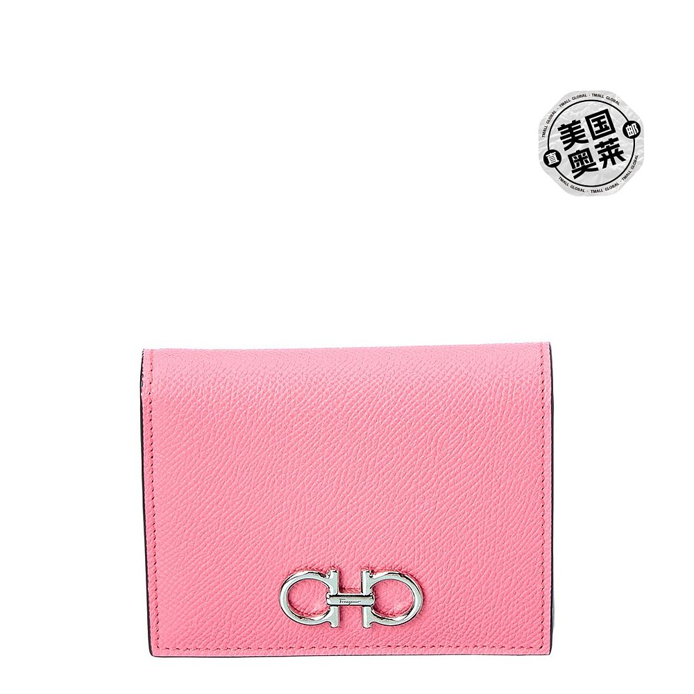粉红色钱包 Salvatore Ferragamo Gancini 皮革紧凑型法式钱包 - 粉红色 美国_推荐淘宝好看的粉红色钱包