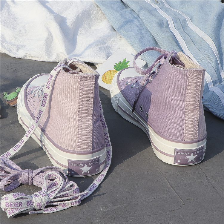 紫色帆布鞋 星黛紫板鞋泫雅鞋子女潮鞋ins网红忘羡鞋2022夏季高帮紫色帆布鞋_推荐淘宝好看的紫色帆布鞋