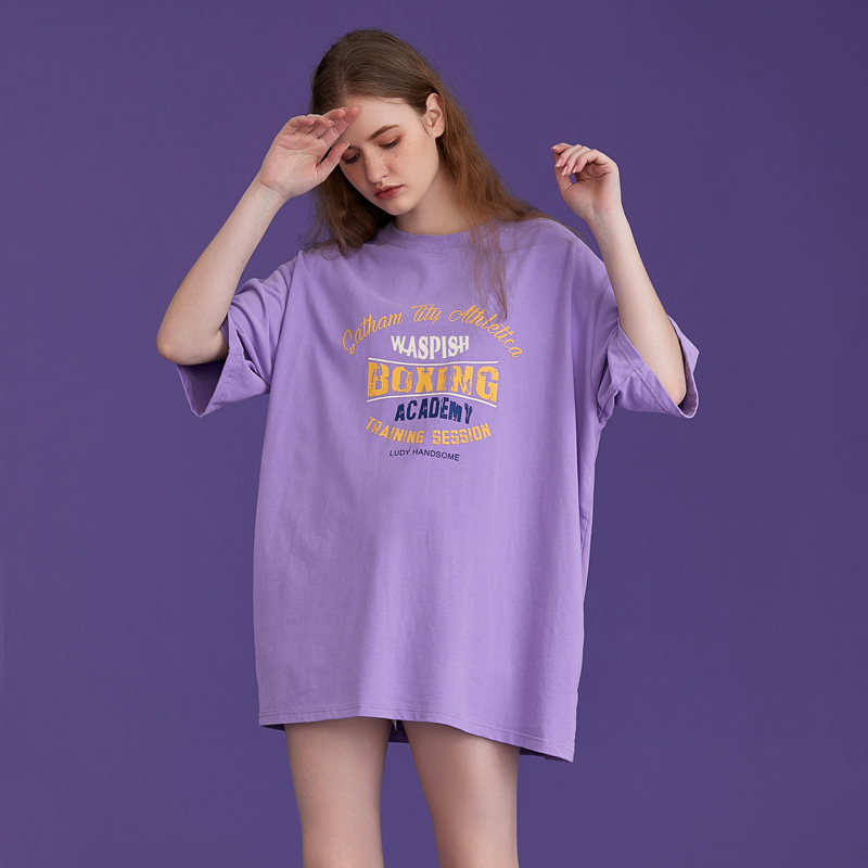 紫色T恤 下衣下半身失踪宽松短袖中长款t恤女夏紫色遮屁股半袖美式复古潮_推荐淘宝好看的紫色T恤