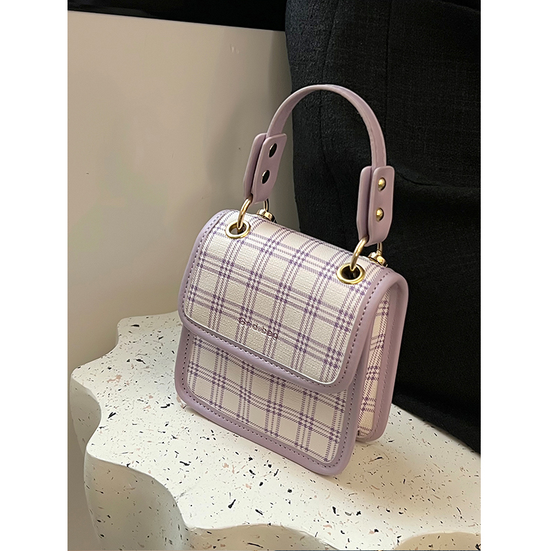 紫色手提包 手提紫色2022爆款超火小包包女迷你可爱格子斜挎时尚夏天小方包潮_推荐淘宝好看的紫色手提包