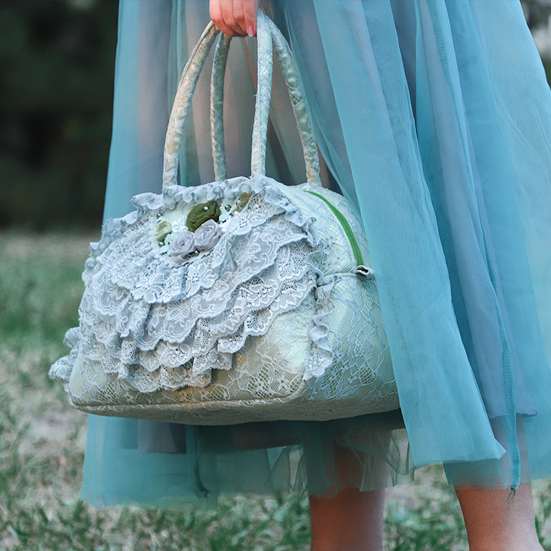绿色手提包 原创手工复古宫廷公主洛丽塔包lolita包蕾丝包包浅绿色包手提包女_推荐淘宝好看的绿色手提包