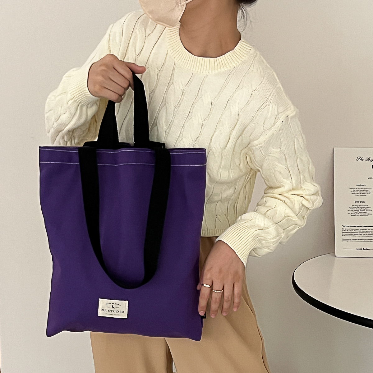 紫色帆布包 倪酱小铺 紫色14寸电脑文件袋装书女手提单肩两用帆布包包托特包_推荐淘宝好看的紫色帆布包