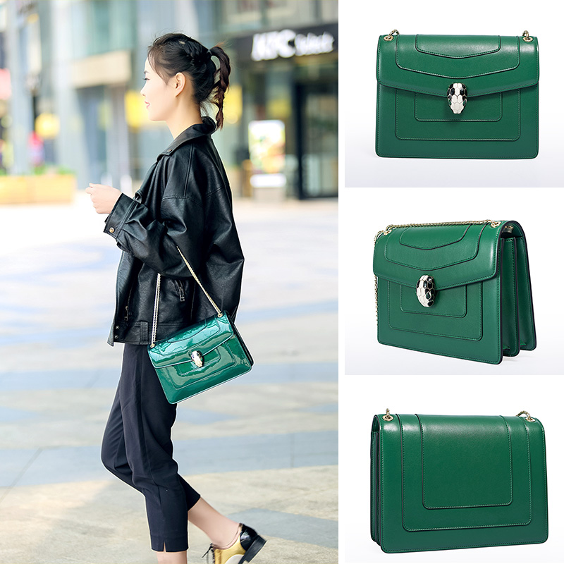 绿色手提包 包包女2019夏季新款真皮时尚绿色蛇头包单肩斜挎链条包手提小方包_推荐淘宝好看的绿色手提包