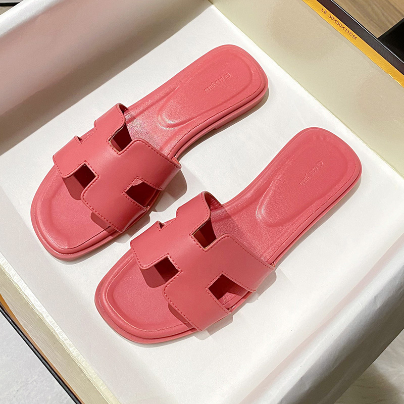 粉红色凉鞋 2021夏季新款真皮平底女士拖鞋女外穿百搭凉鞋粉红色仙女鞋一字拖_推荐淘宝好看的粉红色凉鞋