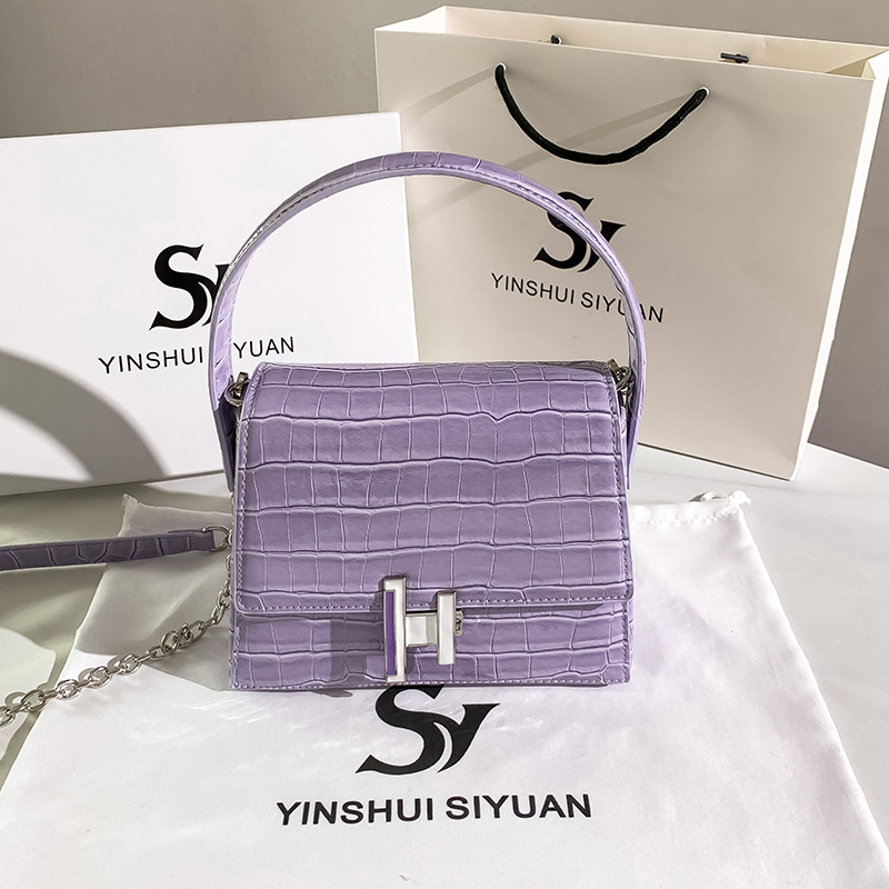 紫色斜挎包 小众独家设计手提包包女2021新款潮法式鳄鱼纹紫色高级感斜挎洋气_推荐淘宝好看的紫色斜挎包