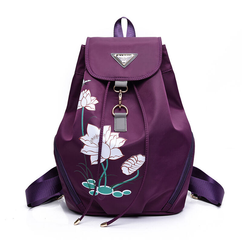 紫色帆布包 民族风中年妈妈旅行双肩包包女士帆布旅游单肩包印花大背包紫色_推荐淘宝好看的紫色帆布包