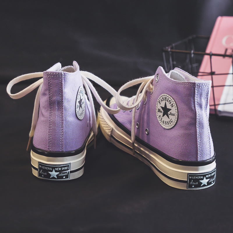 紫色帆布鞋 紫色高帮帆布鞋女学生韩版2022年夏季新款布鞋百搭ins潮鞋板鞋子_推荐淘宝好看的紫色帆布鞋