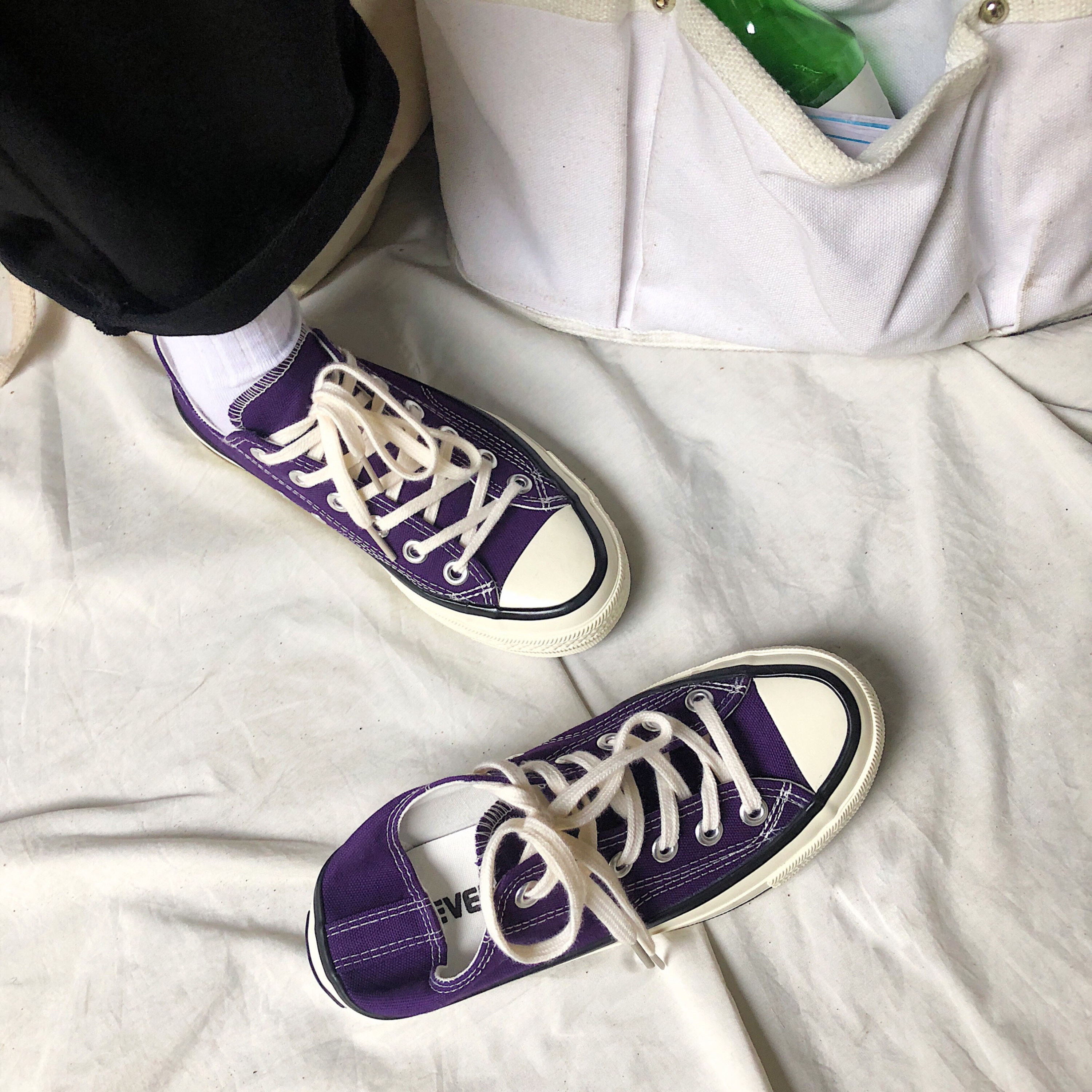 紫色帆布鞋 兔兔宋 韩国街拍万年经典款复古1970s深紫色情侣款学生帆布鞋男女_推荐淘宝好看的紫色帆布鞋