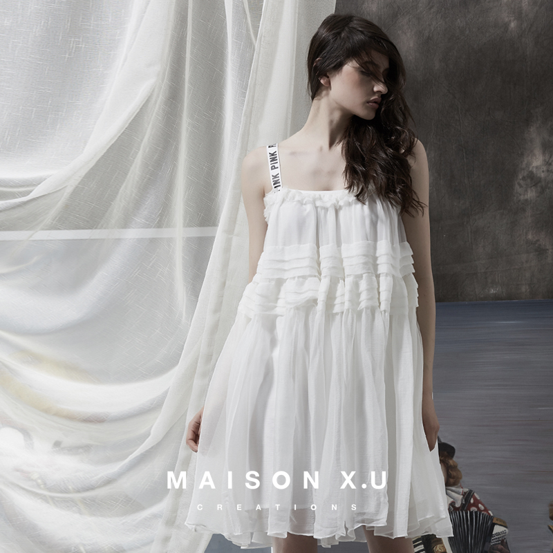 白色吊带连衣裙 MAISON XU 品牌白色真丝松身吊带连衣裙_推荐淘宝好看的白色吊带连衣裙