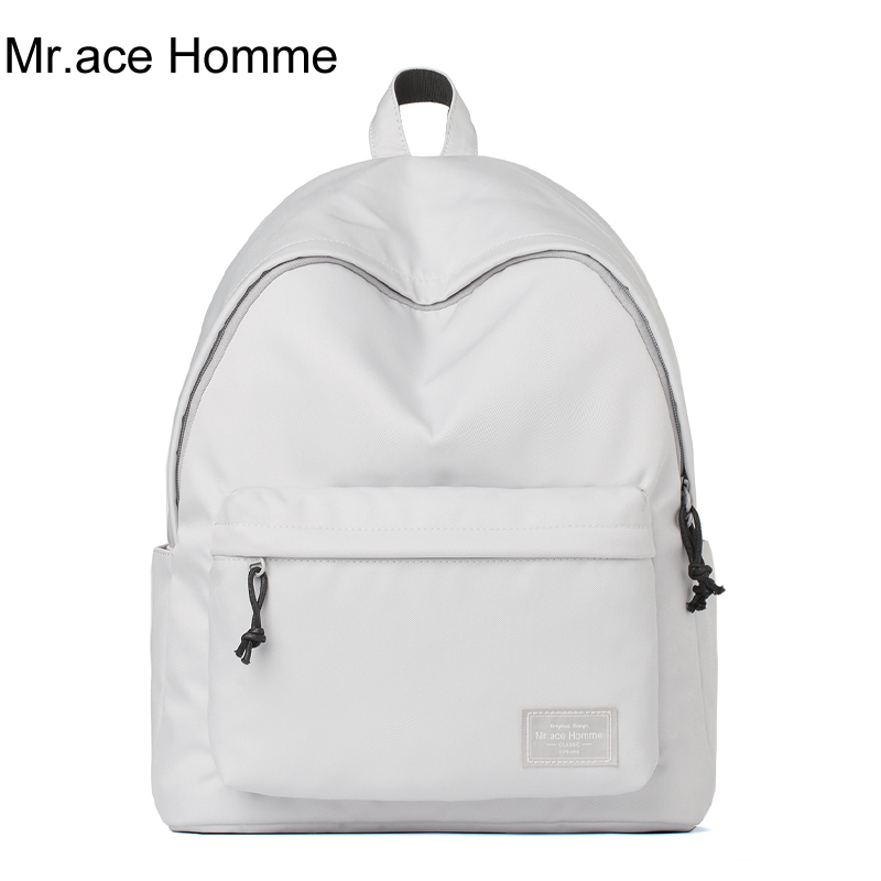 白色双肩包 Mr.ace Homme双肩包女韩版纯色大容量背包白色简约学生书包男防水_推荐淘宝好看的白色双肩包